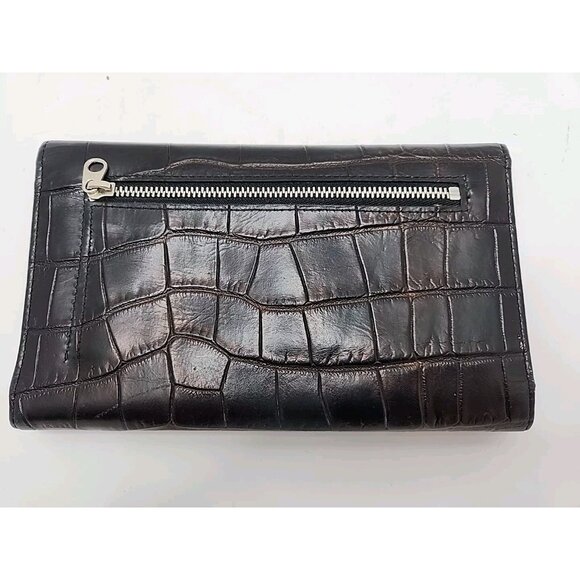 Vintage Dooney & Bourke Reptile Pattern Leather Trifold Checkbook Wallet Black - Picture 2 of 6